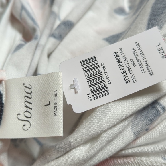 Soma Floral Lace Trim Stretchy Open Cardigan Robe Wrap Topper Ivory L - Picture 10 of 13